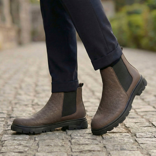 Stylish Brown Textured Chelsea Boots for Men