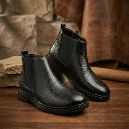 Premium Croc Finish Ankle Boots for Men – Smart Casual Wear