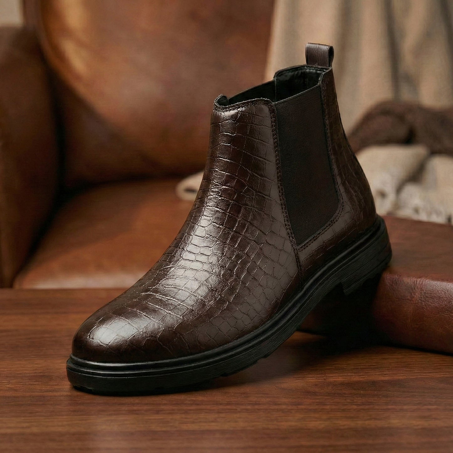 Premium Croc Finish Ankle Boots for Men – Smart Casual Wear