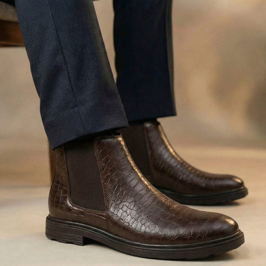 Premium Croc Finish Ankle Boots for Men – Smart Casual Wear