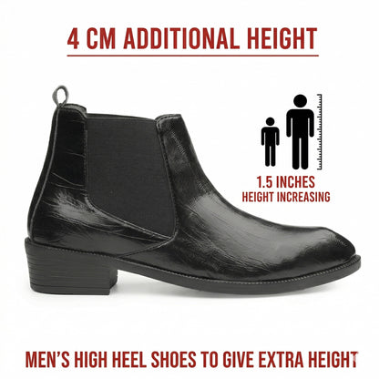 Men’s Fashion Croc Texture Boots – Slip-On Style with Side Buckle & Heel