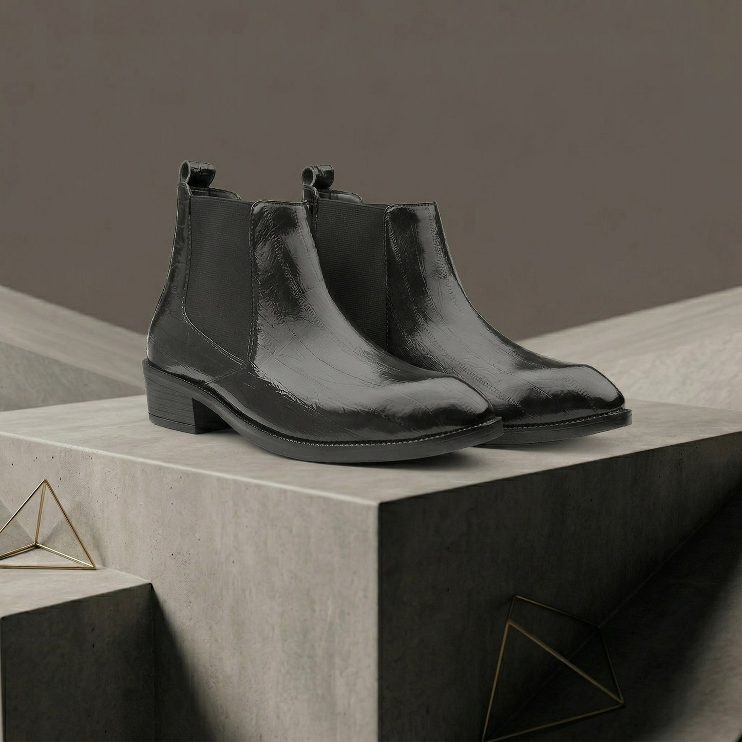 Men’s Fashion Croc Texture Boots – Slip-On Style with Side Buckle & Heel