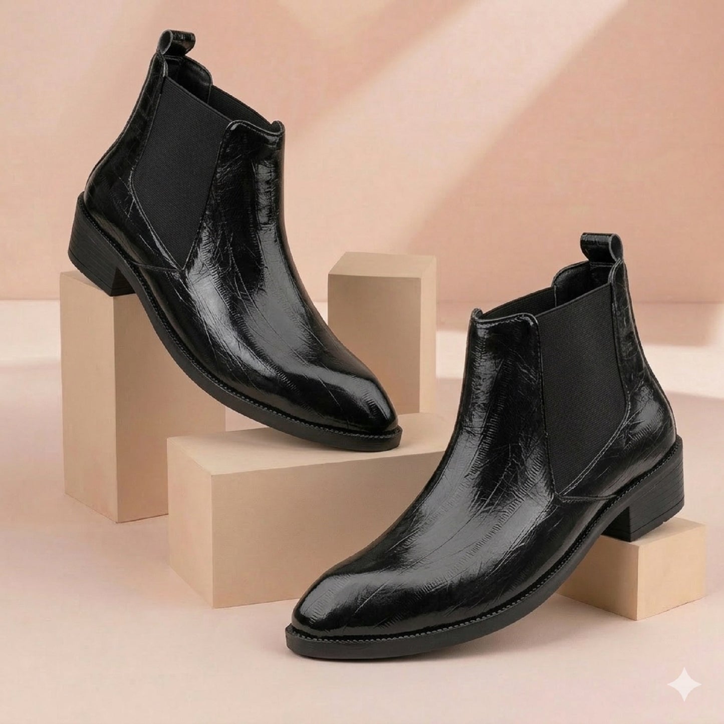 Men’s Fashion Croc Texture Boots – Slip-On Style with Side Buckle & Heel
