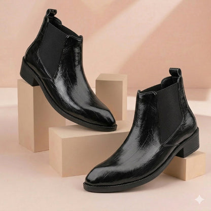 Men’s Fashion Croc Texture Boots – Slip-On Style with Side Buckle & Heel