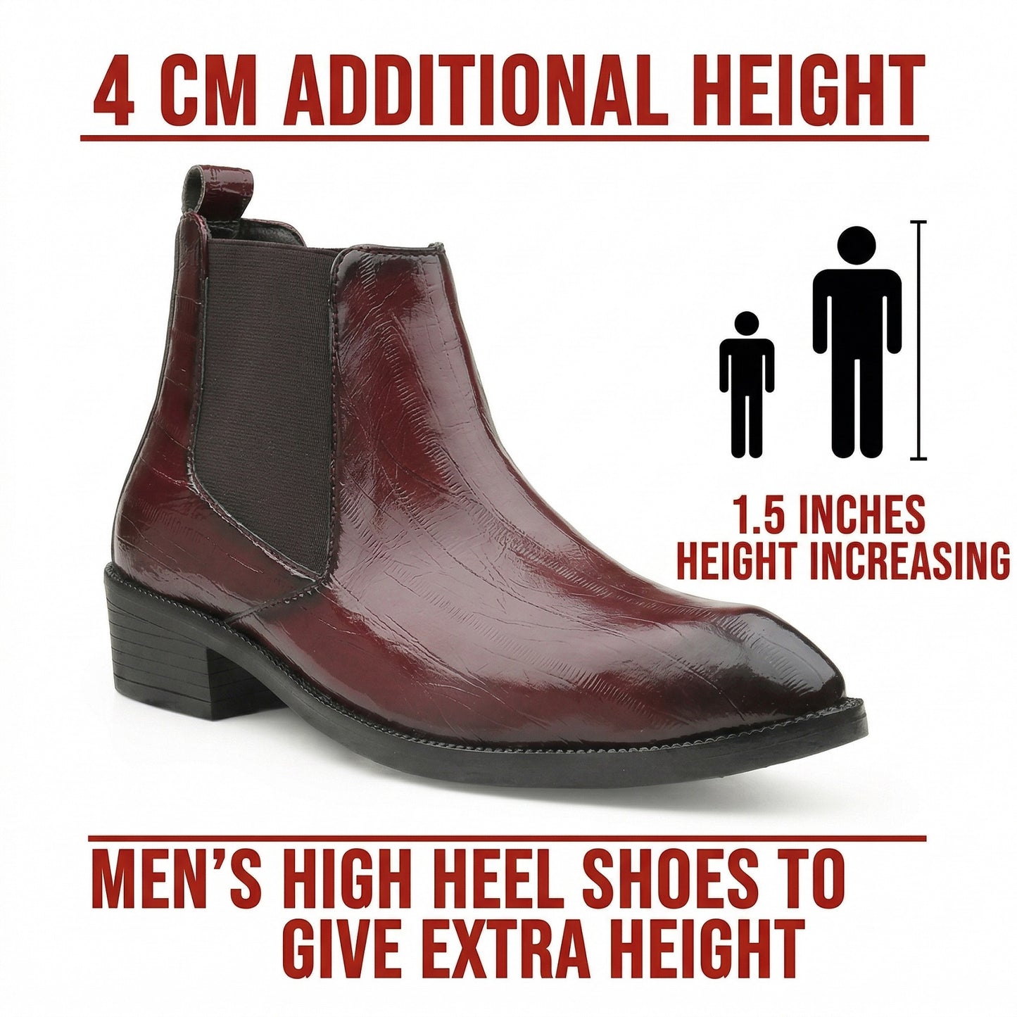Men’s Fashion Croc Texture Boots – Slip-On Style with Side Buckle & Heel