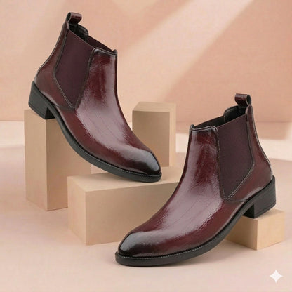 Men’s Fashion Croc Texture Boots – Slip-On Style with Side Buckle & Heel