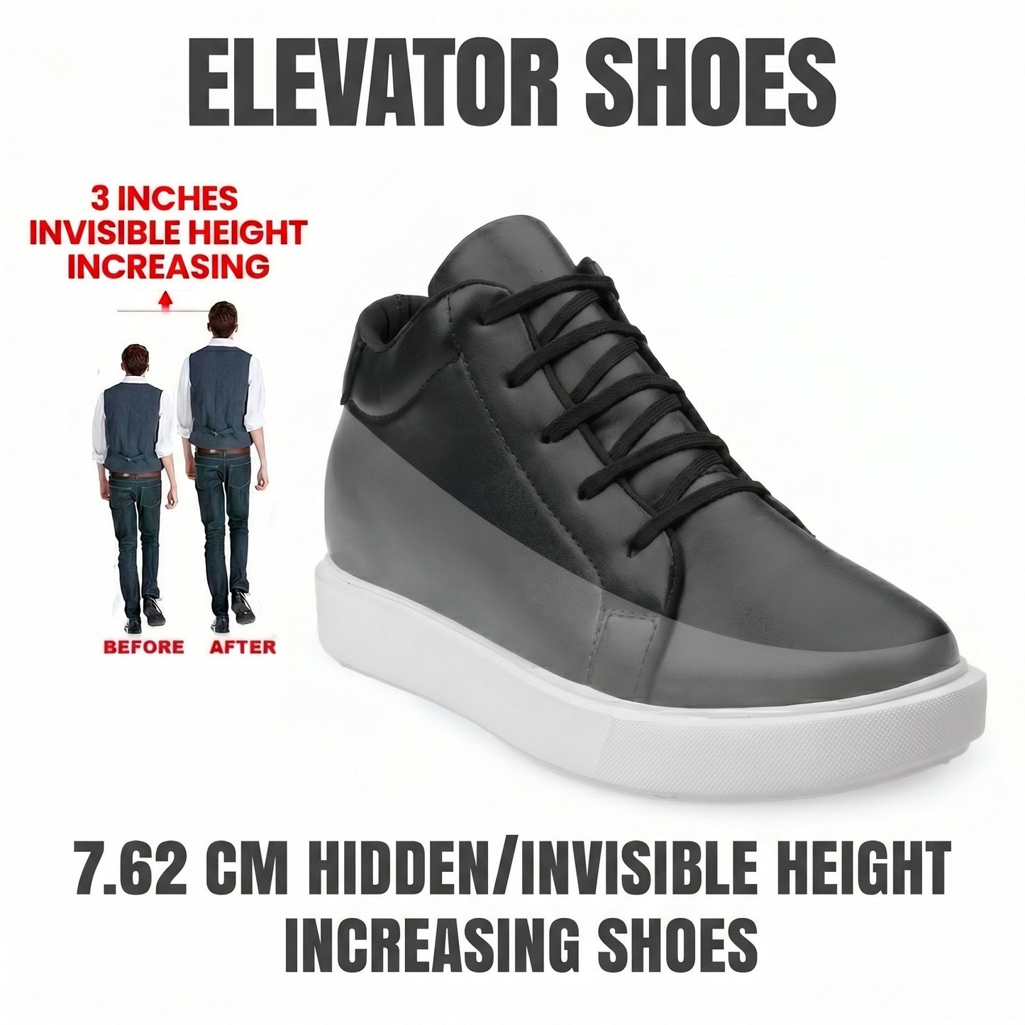 BXXY 7.62 CM Height Increasing Shoes for Men Invisible Elevator Sneakers