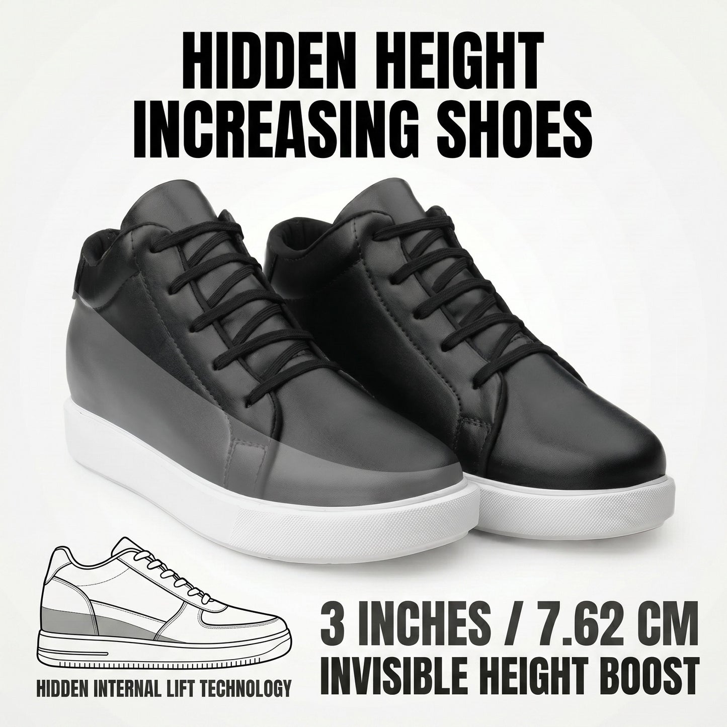 BXXY 7.62 CM Height Increasing Shoes for Men Invisible Elevator Sneakers