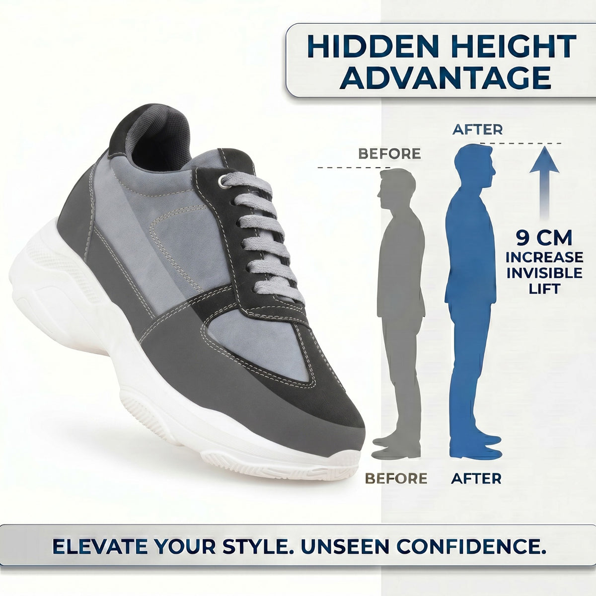 BXXY Mens Height Increasing Sports Shoes 9 CM Invisible Elevation