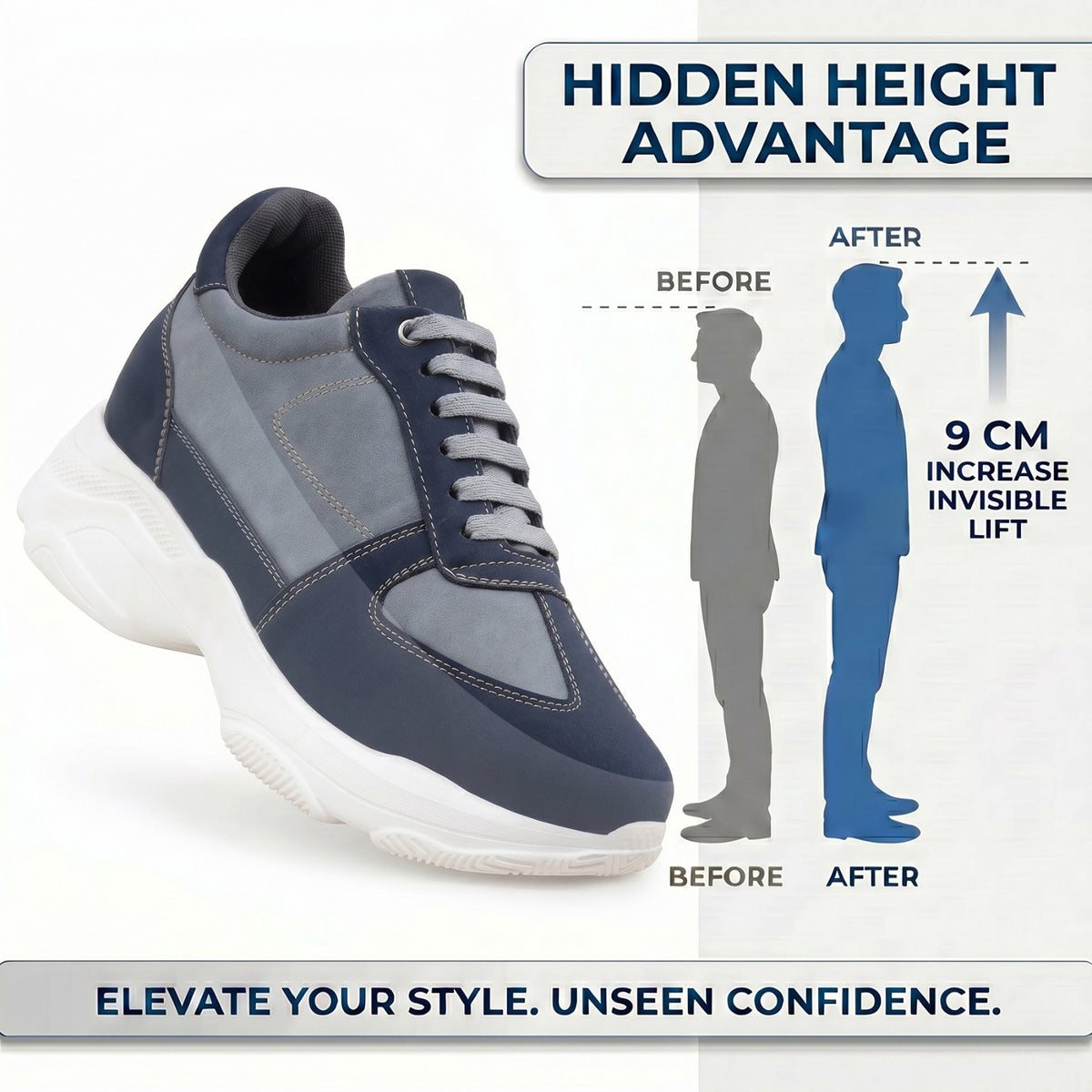 BXXY Mens Height Increasing Sports Shoes 9 CM Invisible Elevation