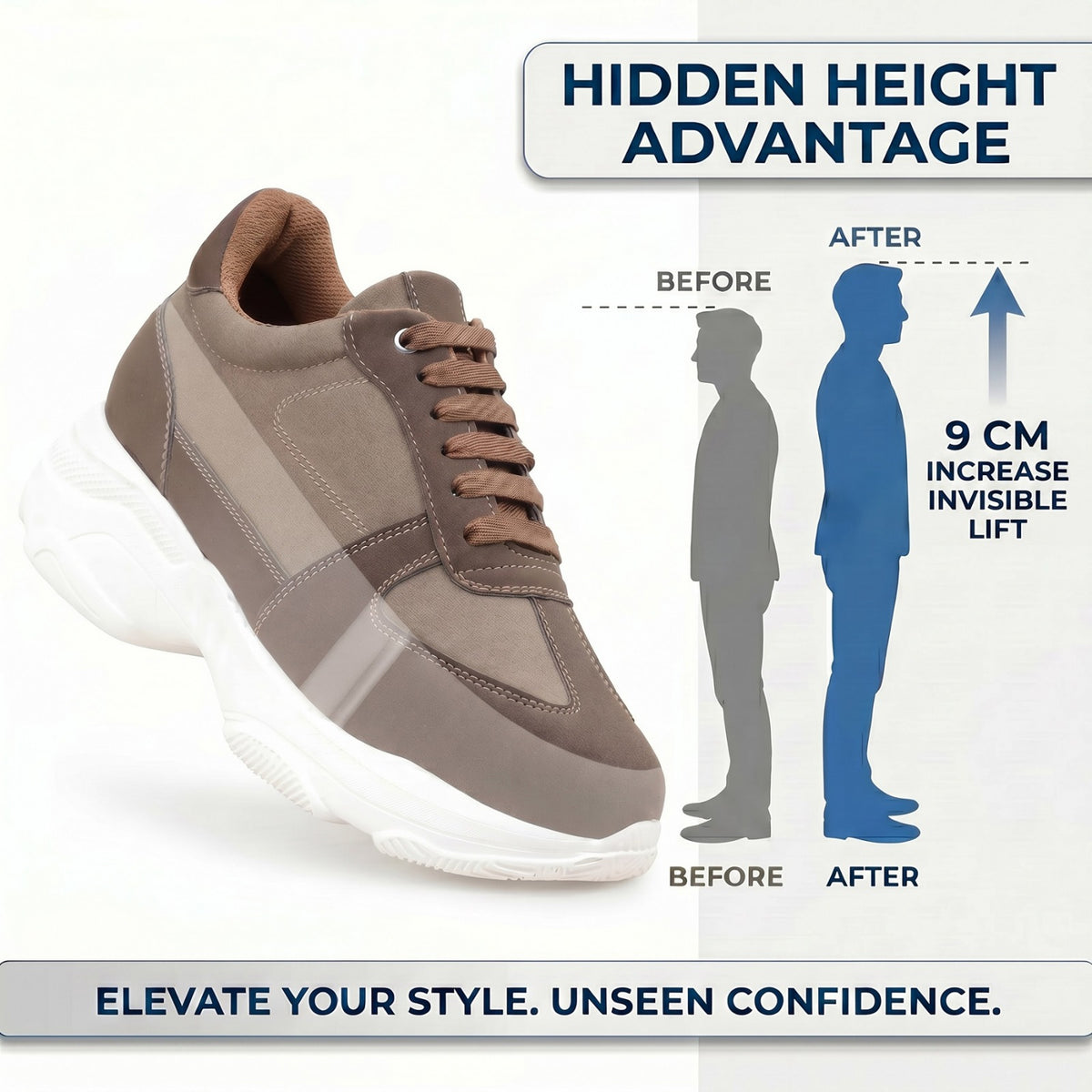 BXXY Mens Height Increasing Sports Shoes 9 CM Invisible Elevation