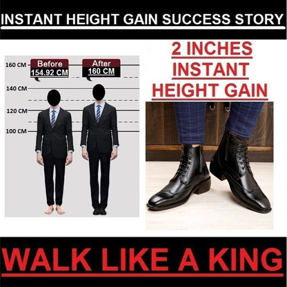 Bxxy's Men's Height Increasing Semi-Formal Cow Boy Ankle Zipper Lace-Up Brogue Boots