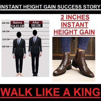 Bxxy's Men's Height Increasing Semi-Formal Cow Boy Ankle Zipper Lace-Up Brogue Boots