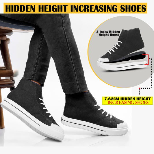 BXXY 3 Inch Hidden Height Increasing High-Top Canvas Sneakers for Men