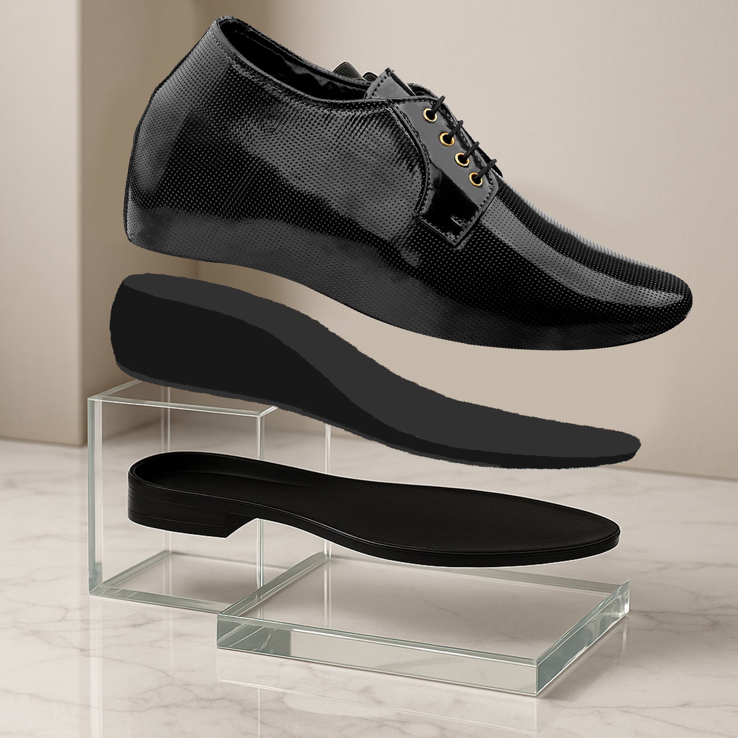 BXXY 9 cm (3.5 Inch) Height Increasing Patent Oxford Lace-Up Party Wear Shoes