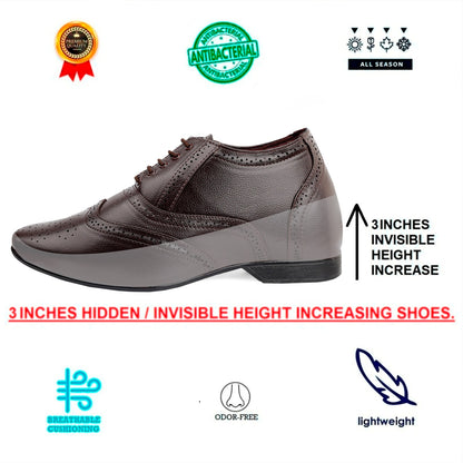Men's 3 Inch Height Increasing Formal Lace-up Brogue Oxford Shoes