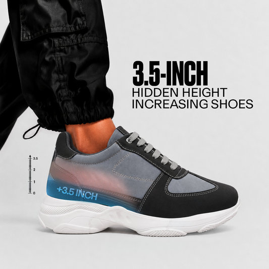 BXXY Mens Hidden Height Increasing Sports Shoes 9CM Lift Sneakers - Black
