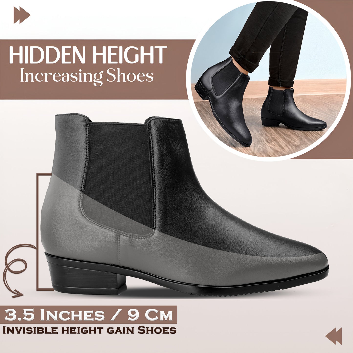 BXXY Elevator Boots for Men Hidden Height Gain upto 3.5 Inch