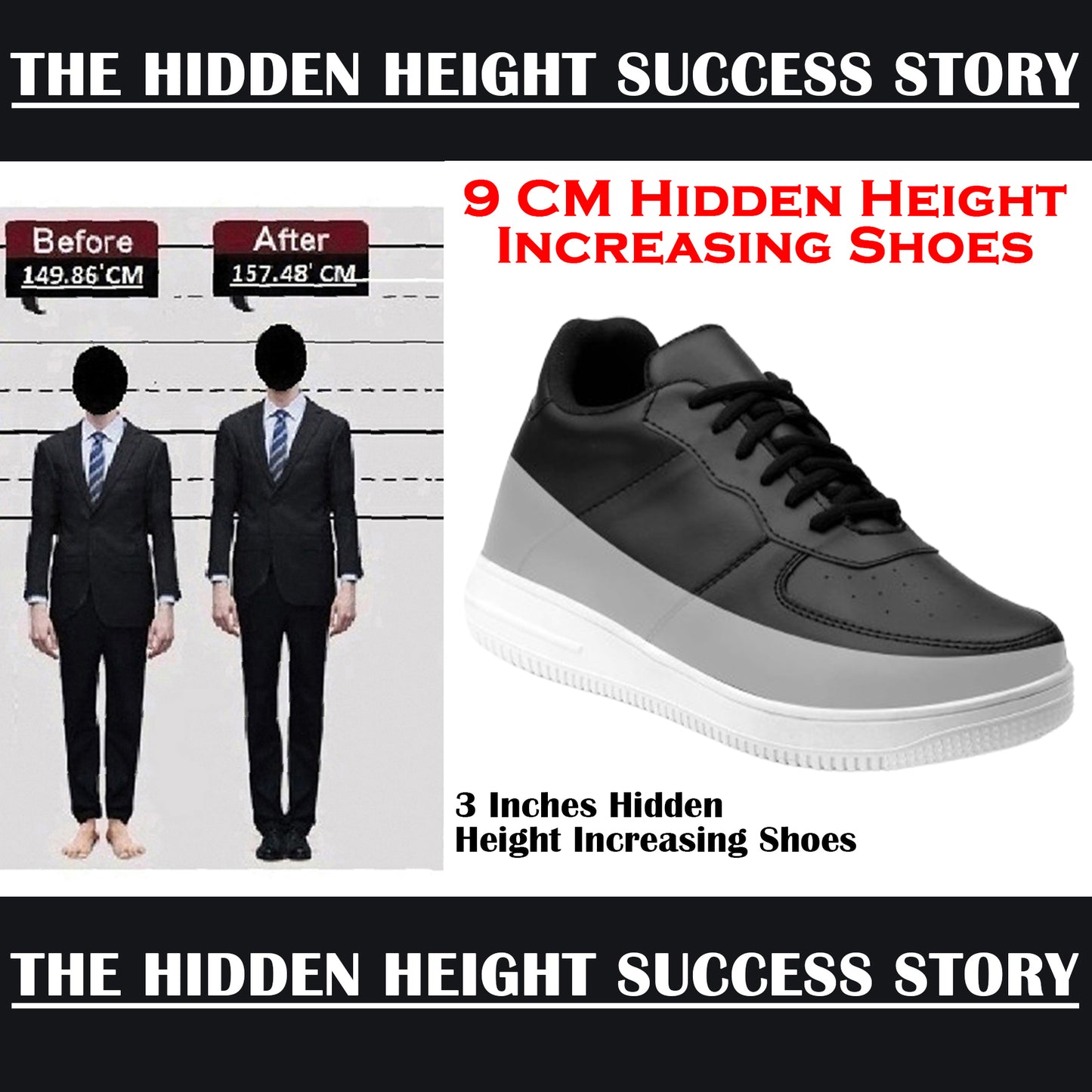 BXXY Invisible Height Boost Shoes for Men 3 Inch Lift Casual Sneakers