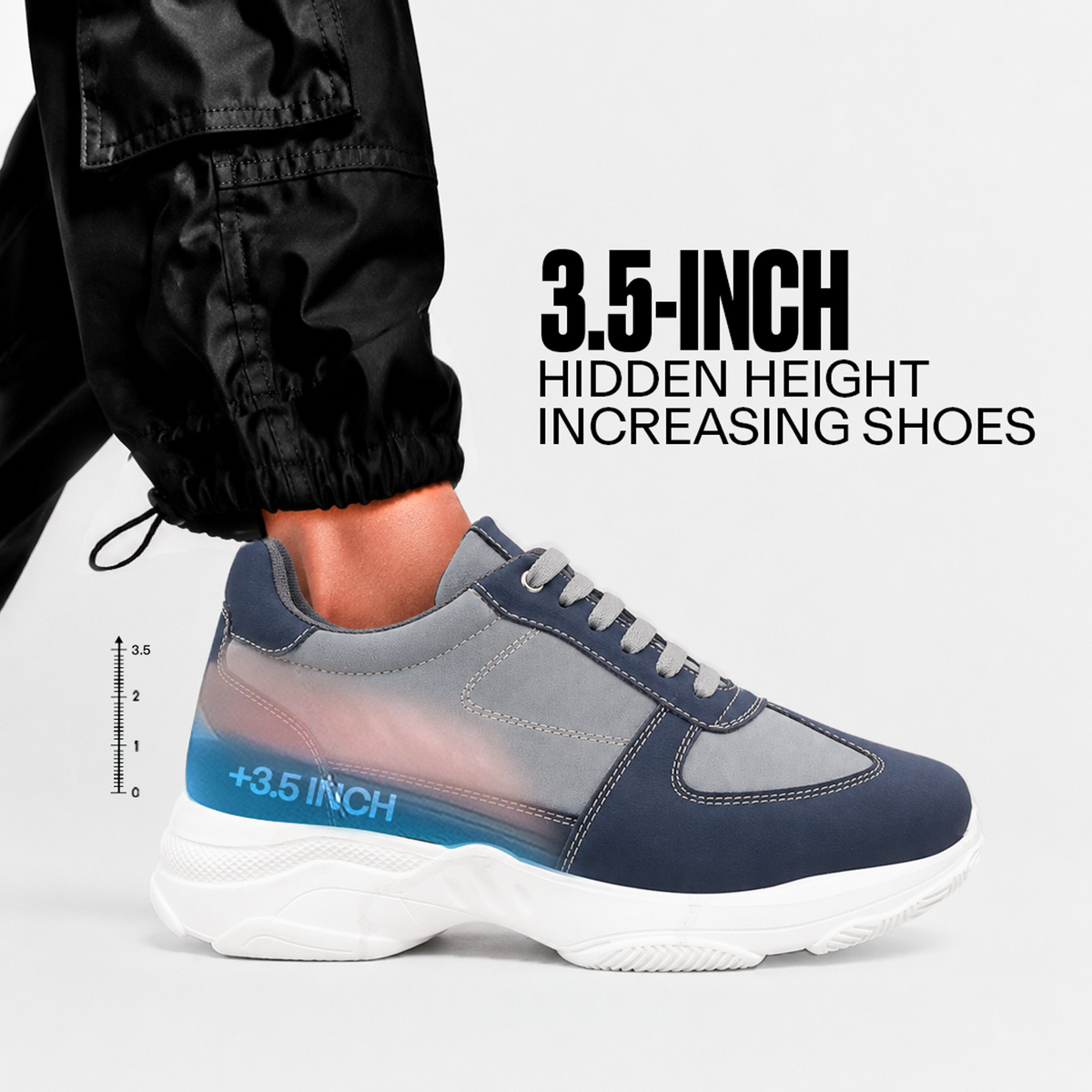 BXXY Mens Hidden Height Increasing Sports Shoes 9CM Lift Sneakers - Blue