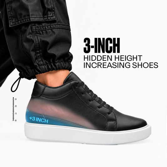 BXXY 7.62 CM Height Increasing Shoes for Men Invisible Elevator Sneakers - Black