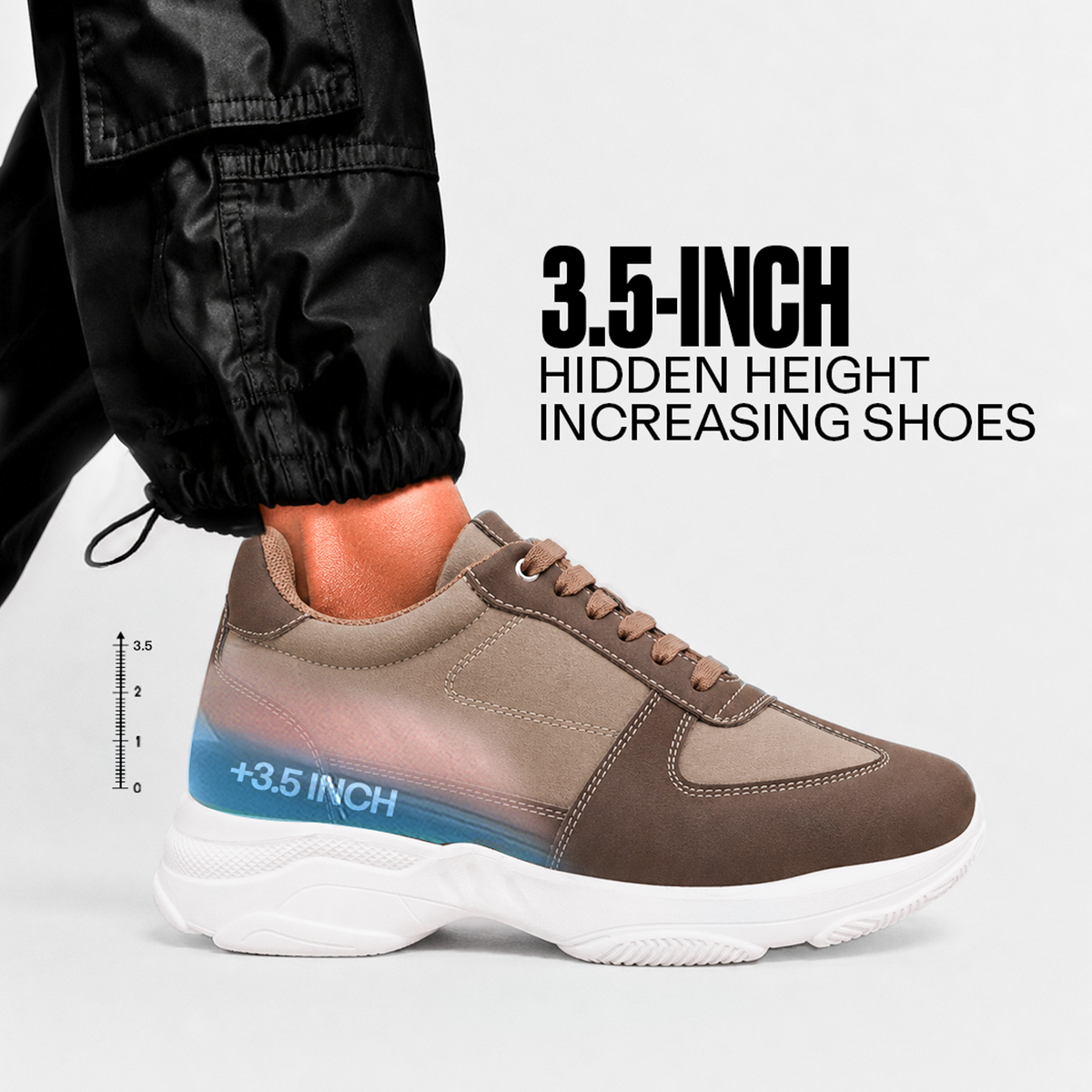 BXXY Mens Hidden Height Increasing Sports Shoes 9CM Lift Sneakers - Brown