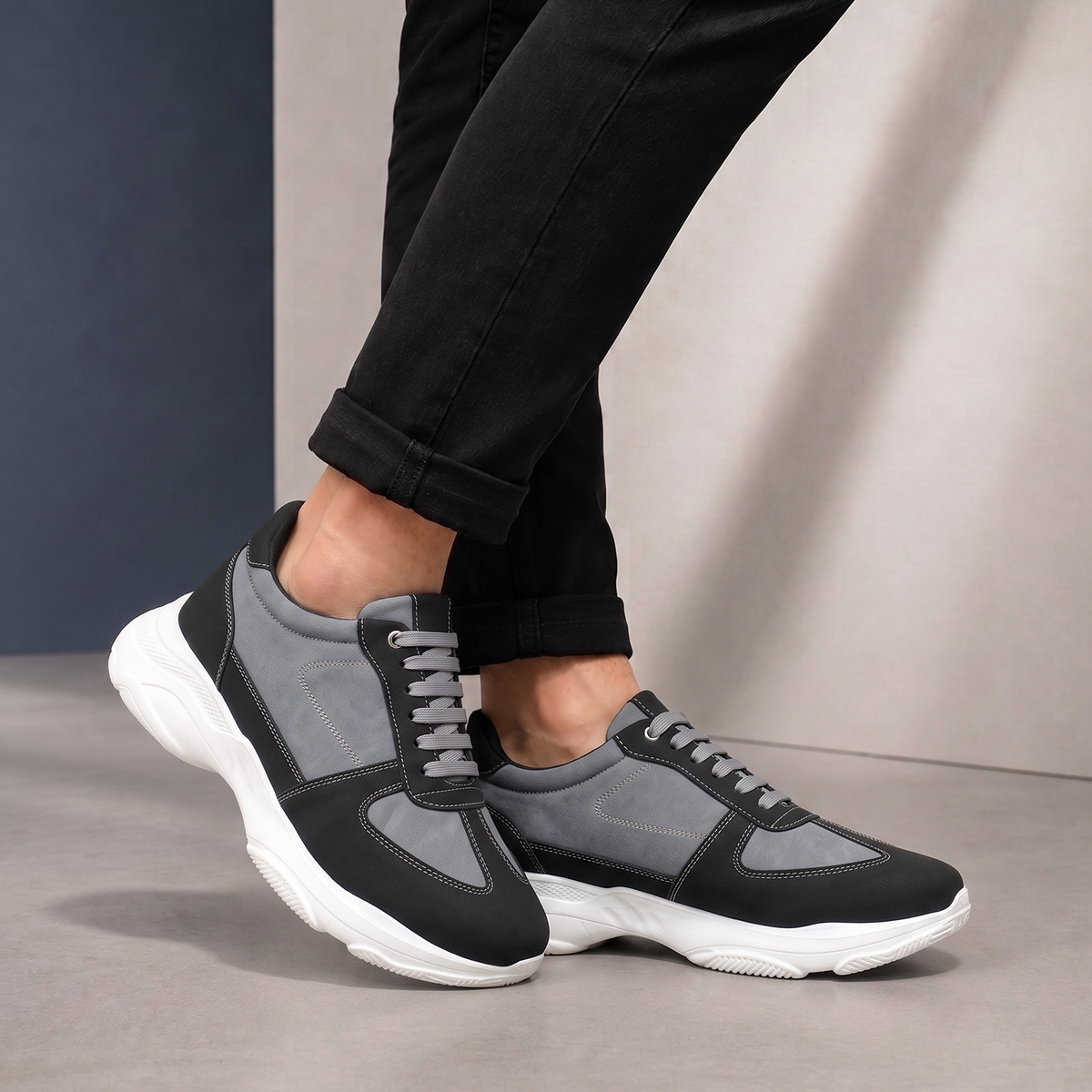 BXXY Mens Hidden Height Increasing Sports Shoes 9CM Lift Sneakers - Black