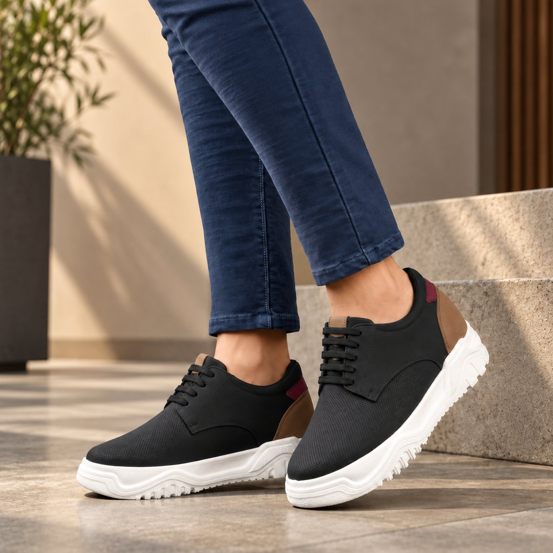 BXXY Mens Invisible 9 CM Elevator Shoes Lightweight Height Increasing Shoes - Black
