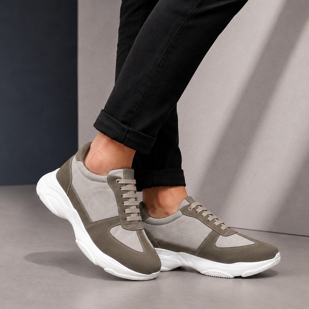 BXXY Mens Hidden Height Increasing Sports Shoes 9CM Lift Sneakers - Grey