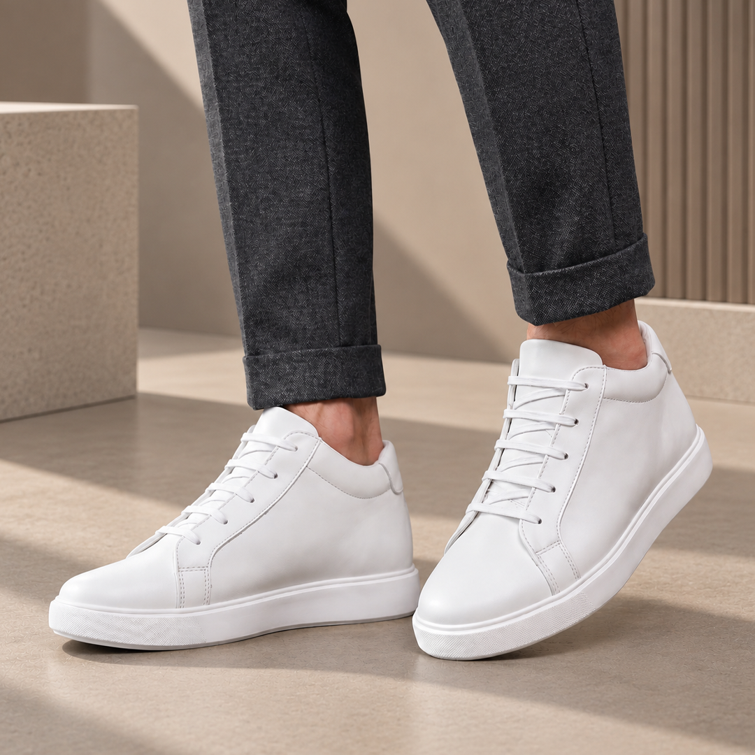 BXXY 7.62 CM Height Increasing Shoes for Men Invisible Elevator Sneakers - White