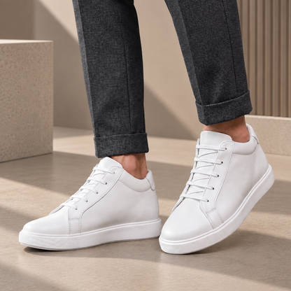 BXXY 7.62 CM Height Increasing Shoes for Men Invisible Elevator Sneakers - White