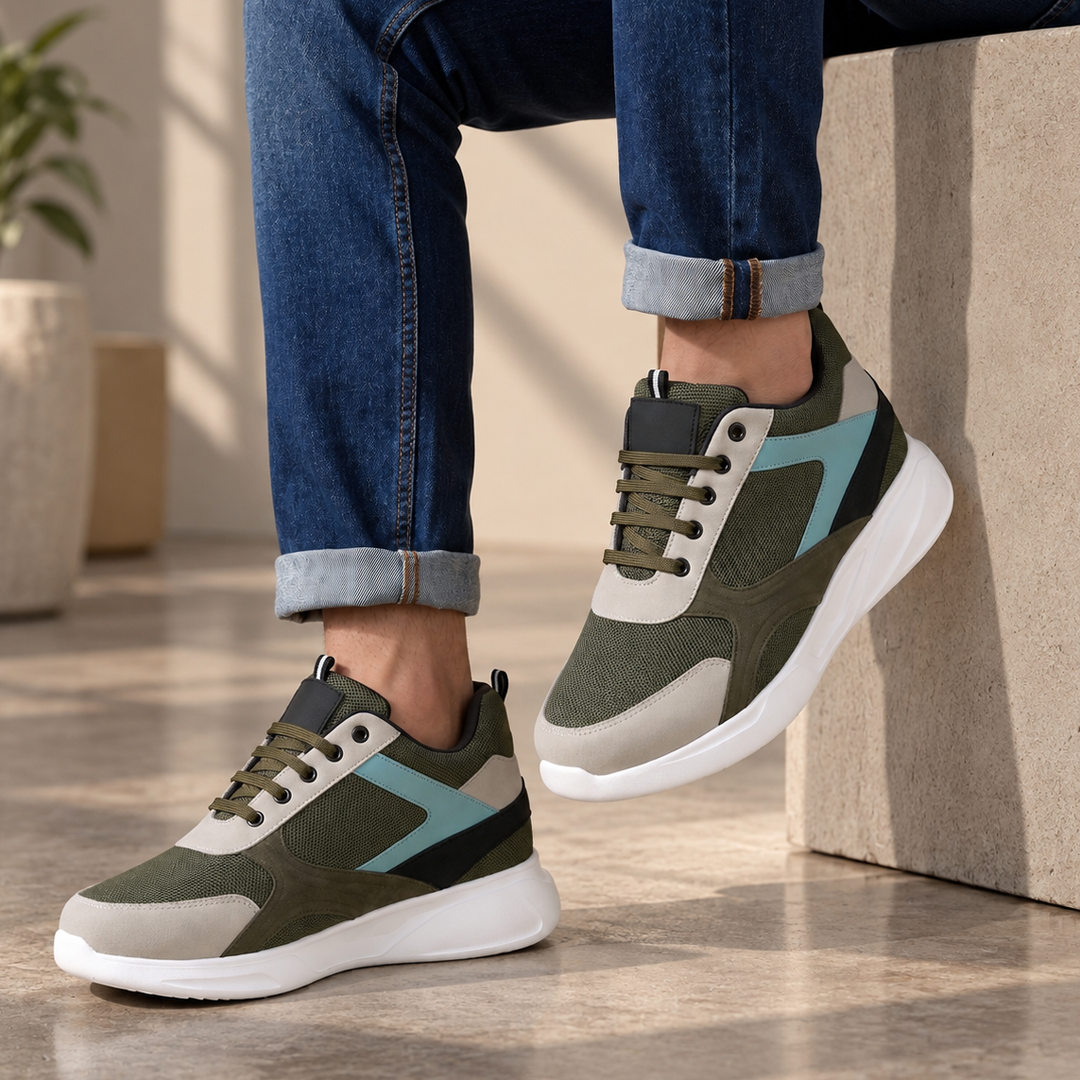 BXXY Mens Invisible Height Increasing Shoes Up To 9 CM Hidden Height Boost - Green