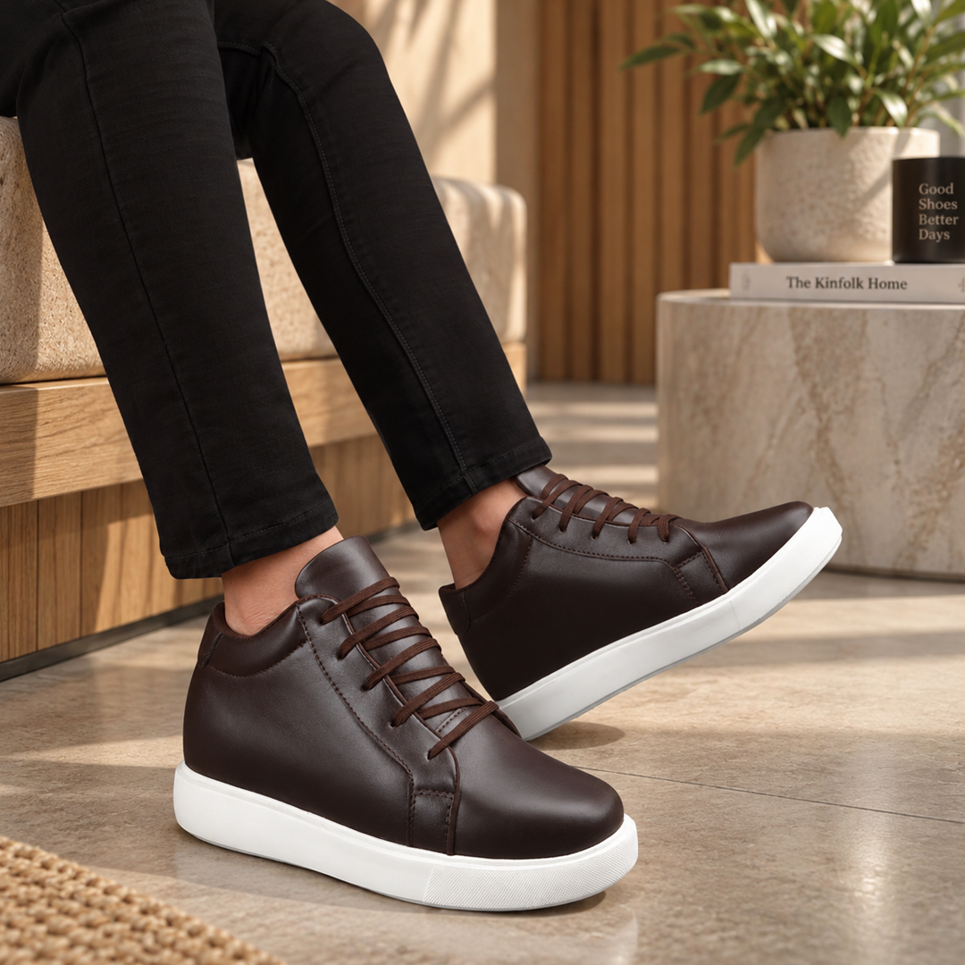 BXXY 7.62 CM Height Increasing Shoes for Men Invisible Elevator Sneakers - Brown
