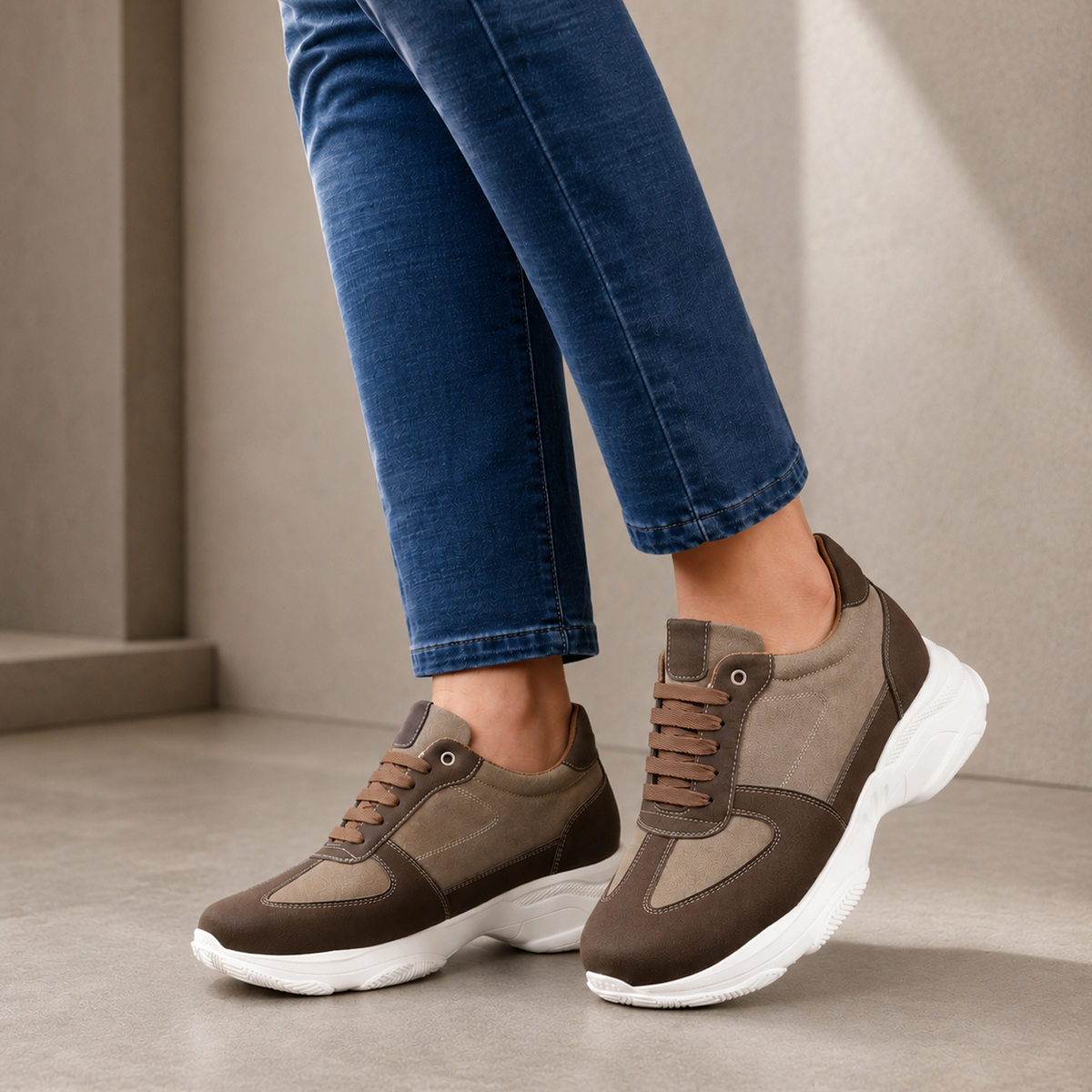 BXXY Mens Hidden Height Increasing Sports Shoes 9CM Lift Sneakers - Brown