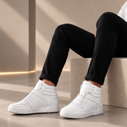 Bxxy Mens 9 CM Hidden Height Increasing High Top Sneakers - White