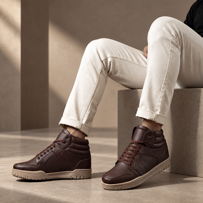 Bxxy Mens 9 CM Hidden Height Increasing High Top Sneakers - Brown