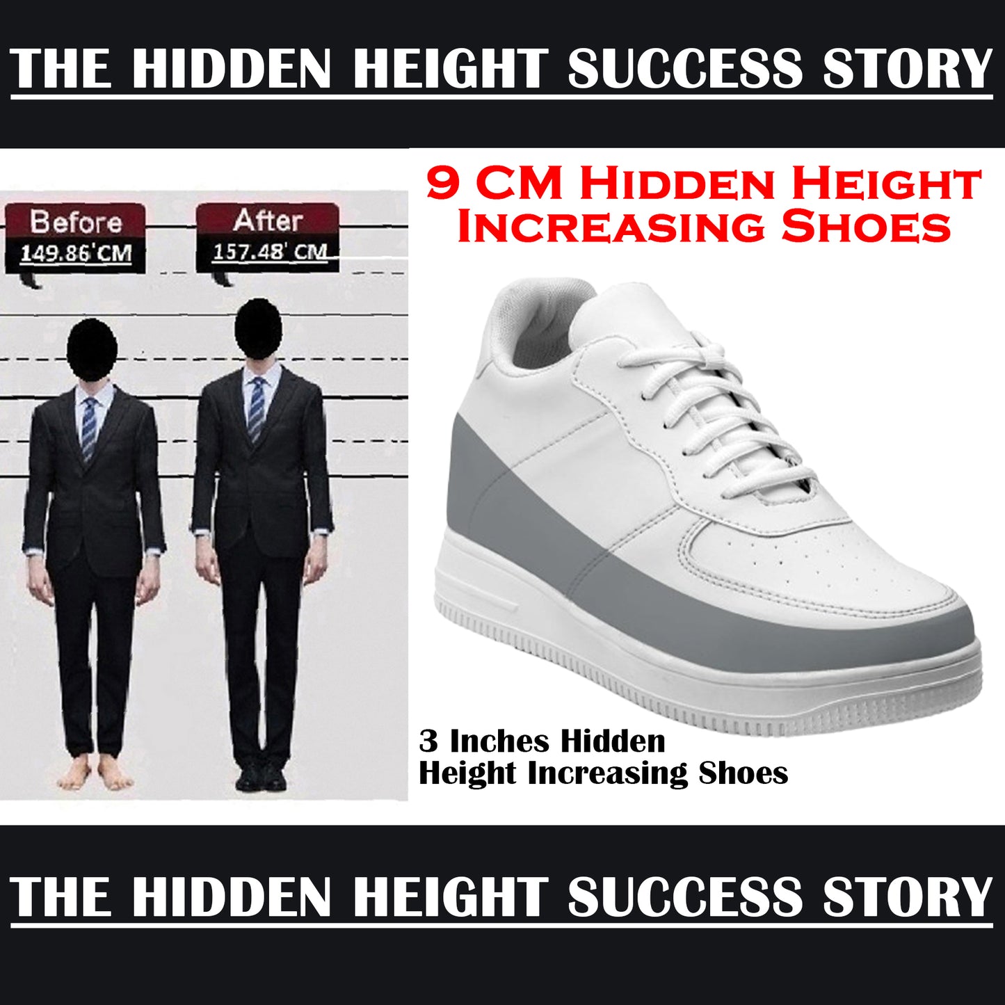 BXXY Invisible Height Boost Shoes for Men 3 Inch Lift Casual Sneakers