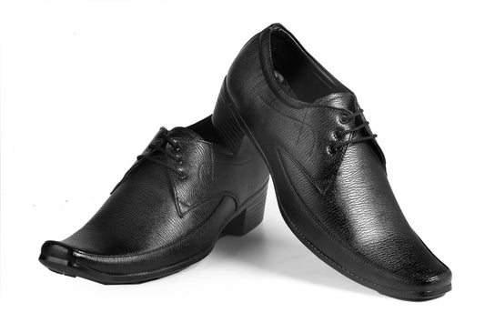 Men's Height Increasing Faux Upper Formal Derby Black Lace-Up Shoes