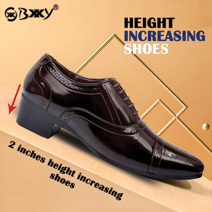 Men's Height Increasing Faux Leather Oxford Semi Brogue Formal Lace-Up Shoes