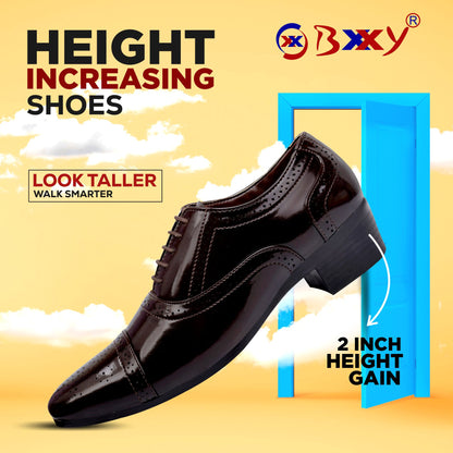 Men/s Height Increasing Faux Leather Oxford Semi Brogue Formal Black Lace-Up Shoes