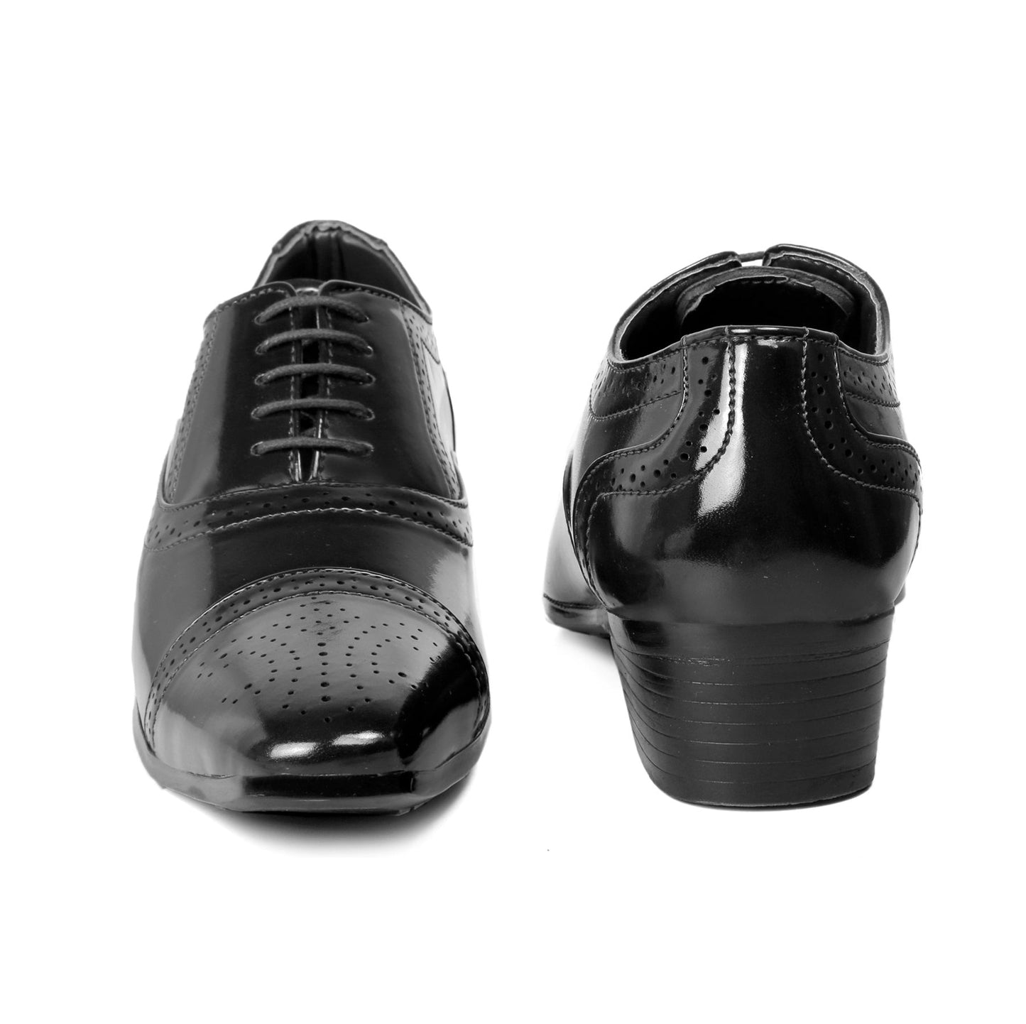 Men/s Height Increasing Faux Leather Oxford Semi Brogue Formal Black Lace-Up Shoes