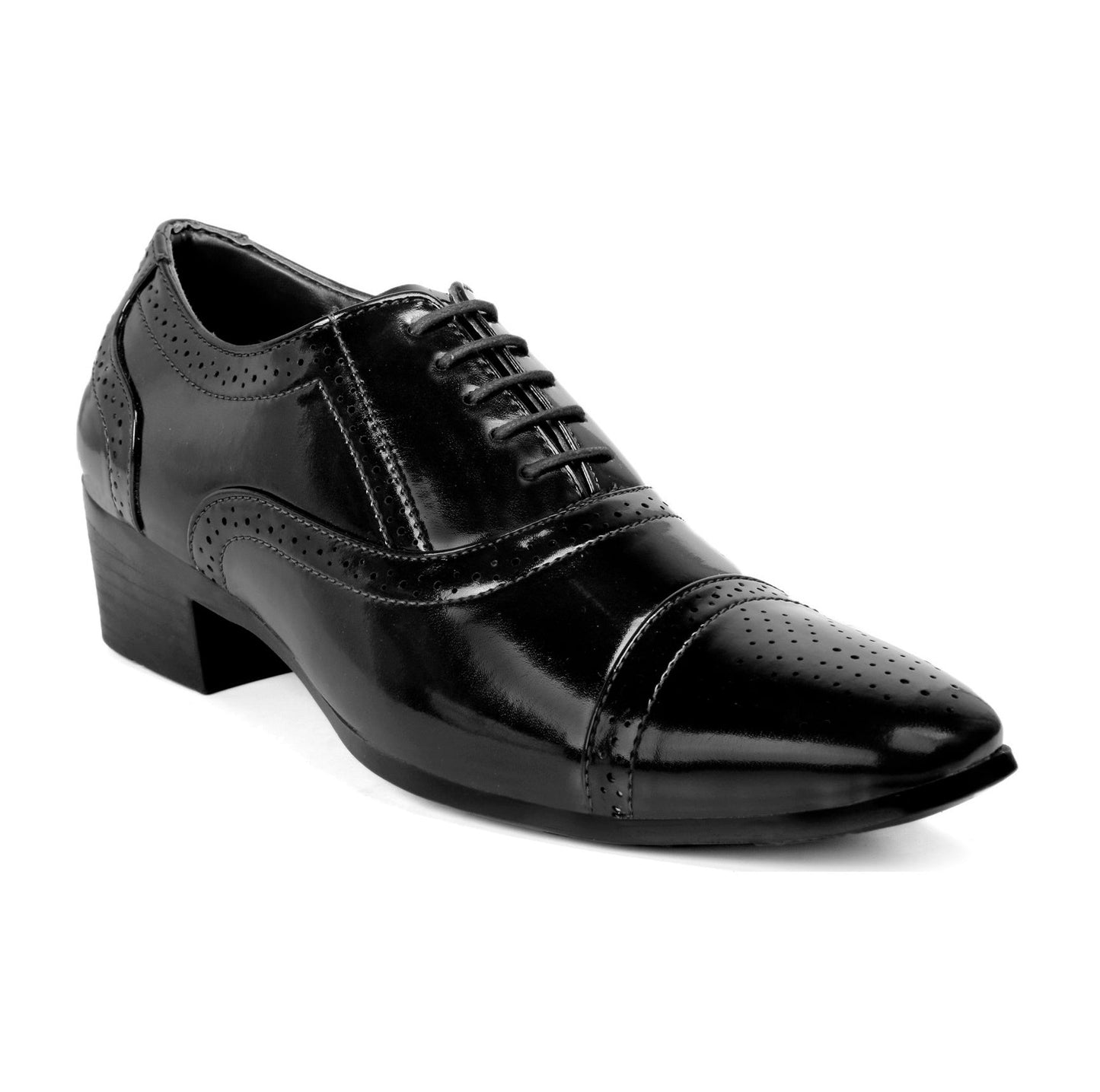 Men/s Height Increasing Faux Leather Oxford Semi Brogue Formal Black Lace-Up Shoes