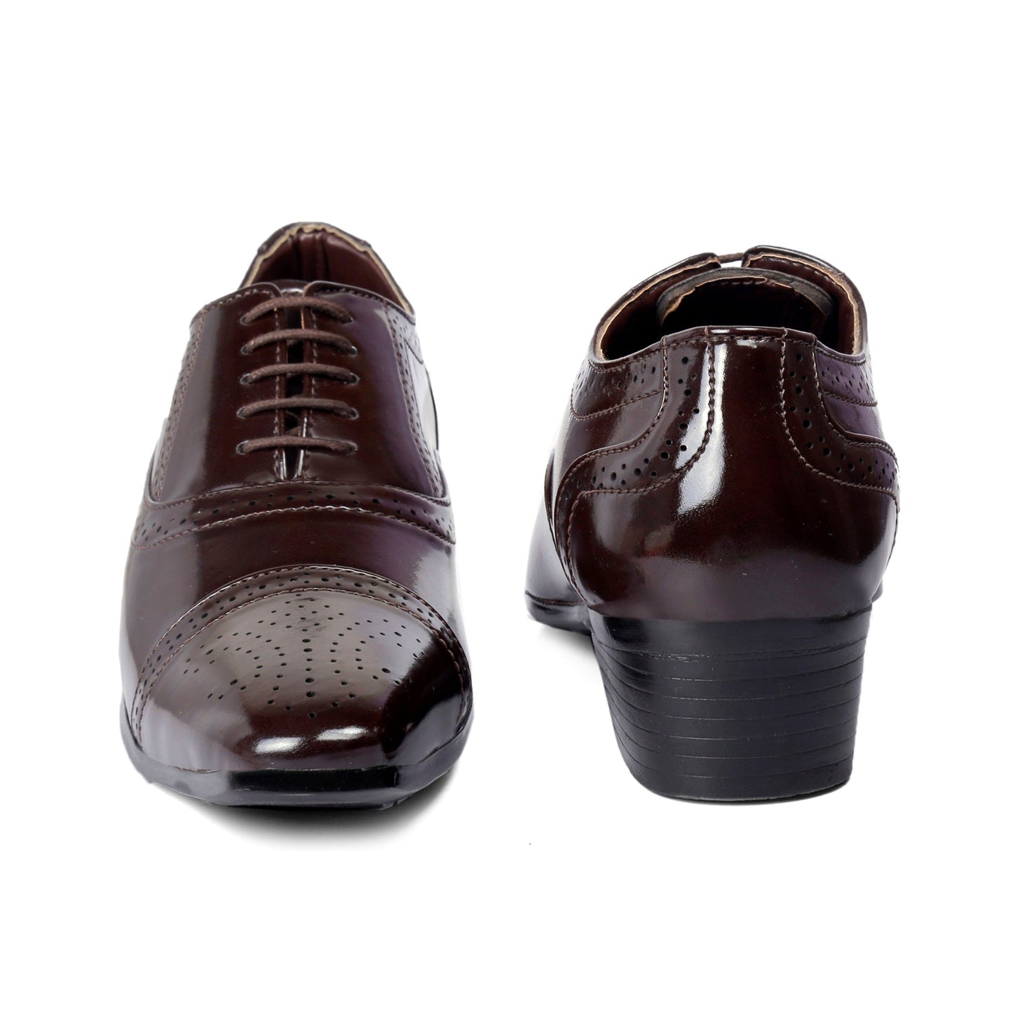 Men/s Height Increasing Faux Leather Oxford Semi Brogue Formal Black Lace-Up Shoes