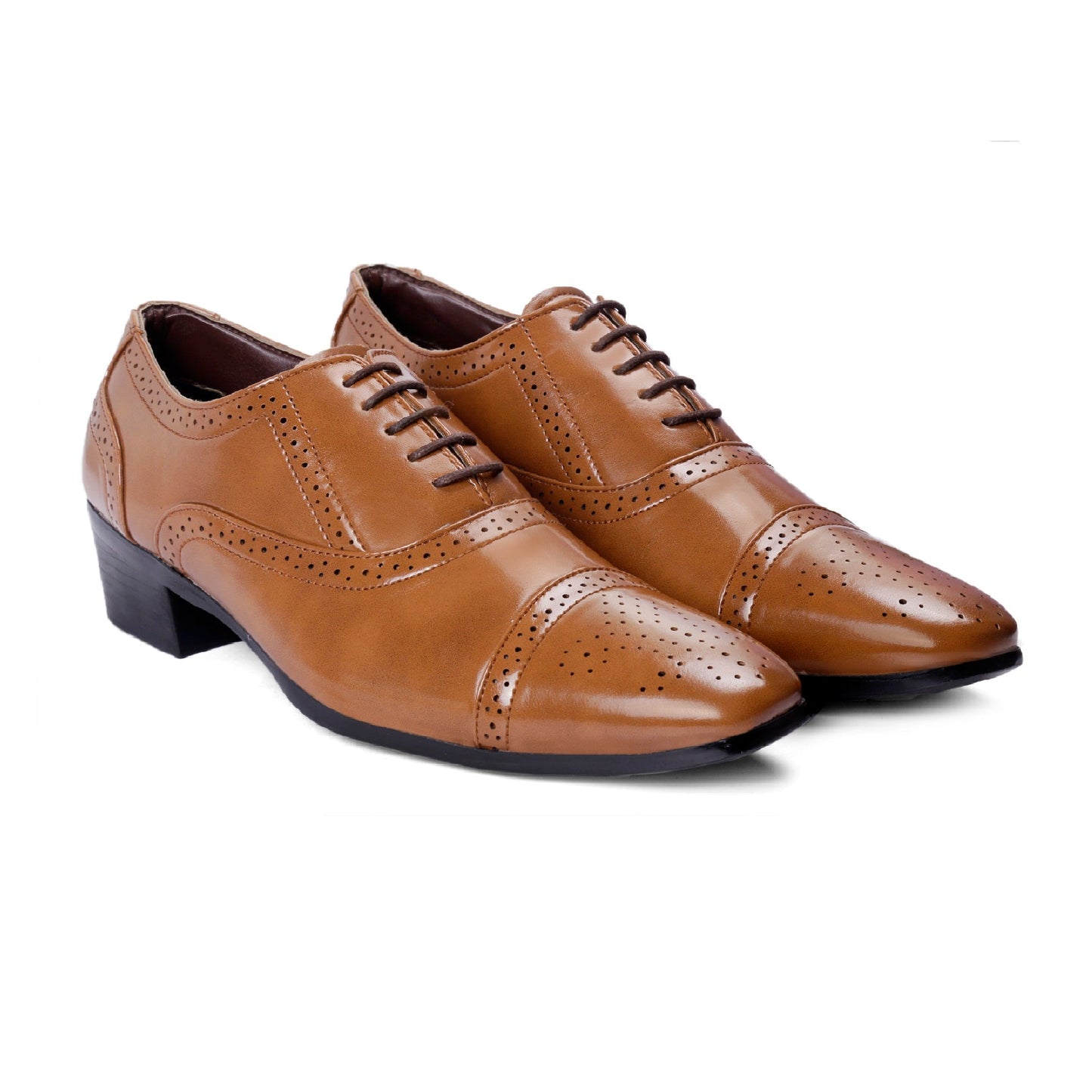 Men/s Height Increasing Faux Leather Oxford Semi Brogue Formal Black Lace-Up Shoes
