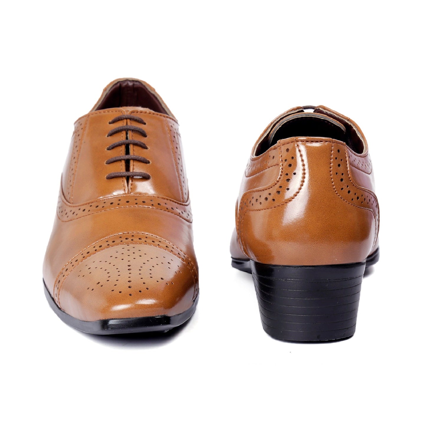 Men/s Height Increasing Faux Leather Oxford Semi Brogue Formal Black Lace-Up Shoes