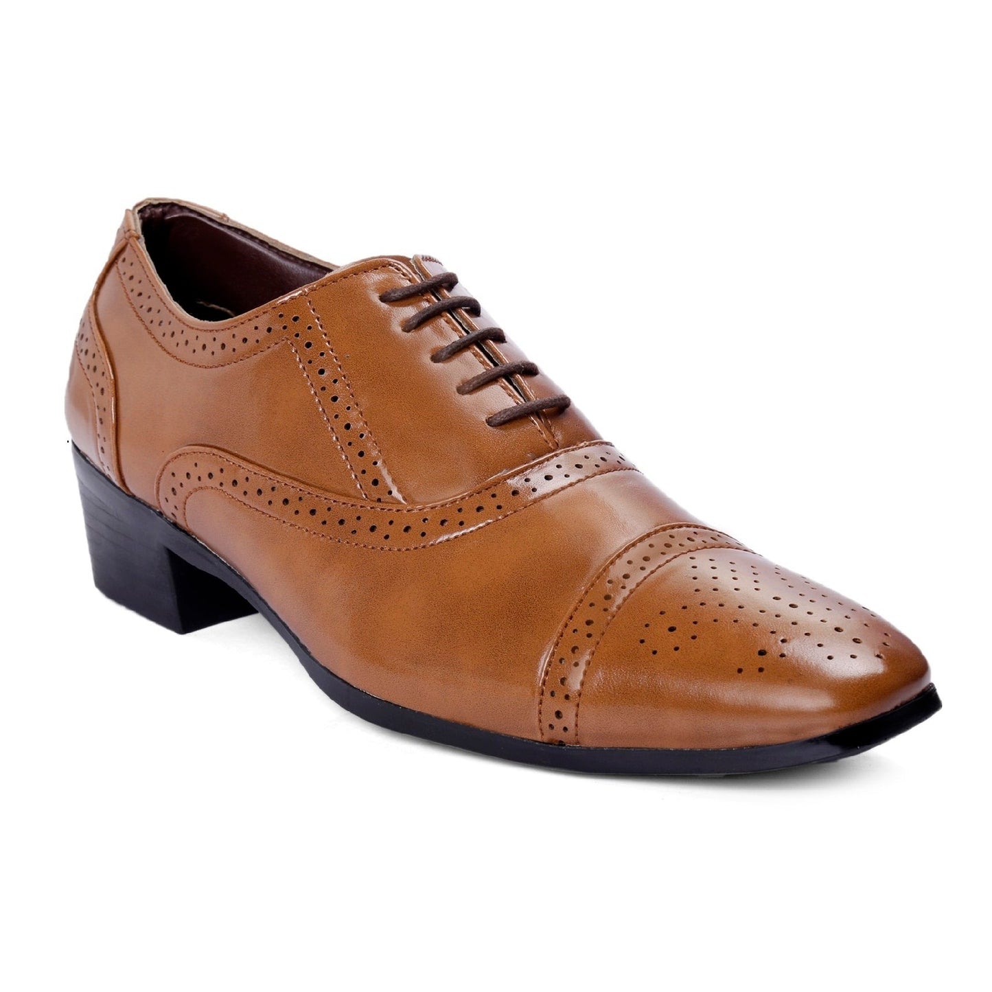 Men/s Height Increasing Faux Leather Oxford Semi Brogue Formal Black Lace-Up Shoes