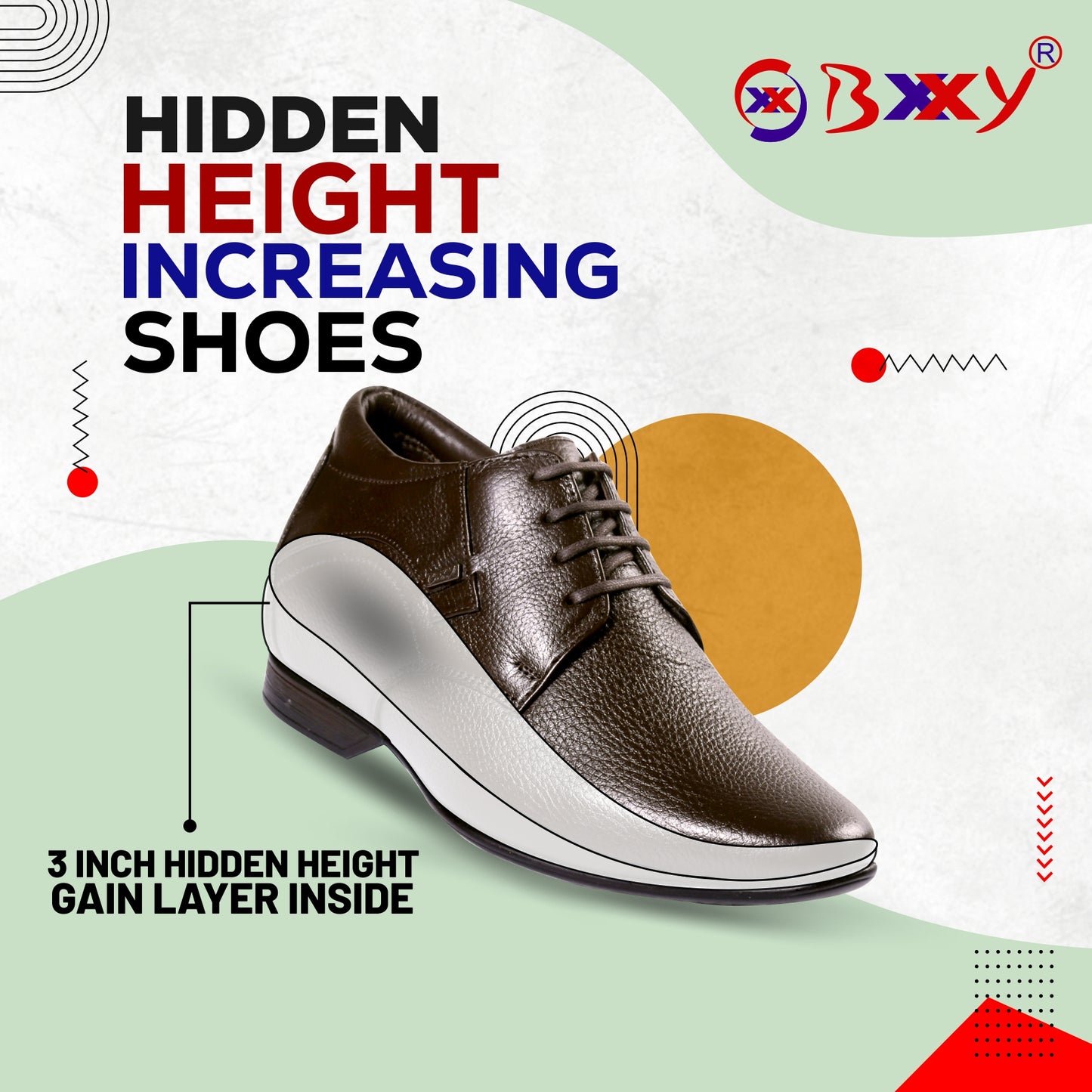 BXXY 3 Inch Height Increasing Formal Faux Leather Derby Shoes