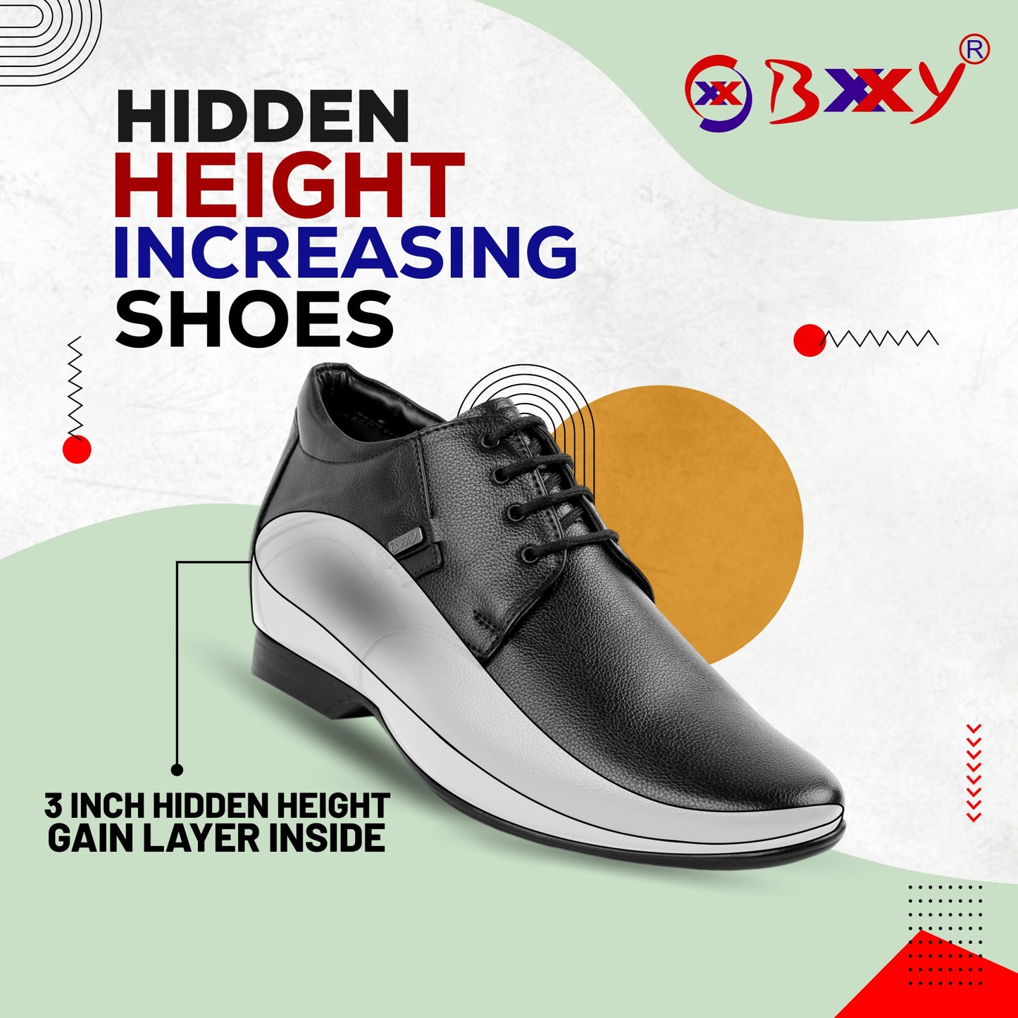 BXXY 3 Inch Height Increasing Formal Faux Leather Derby Shoes