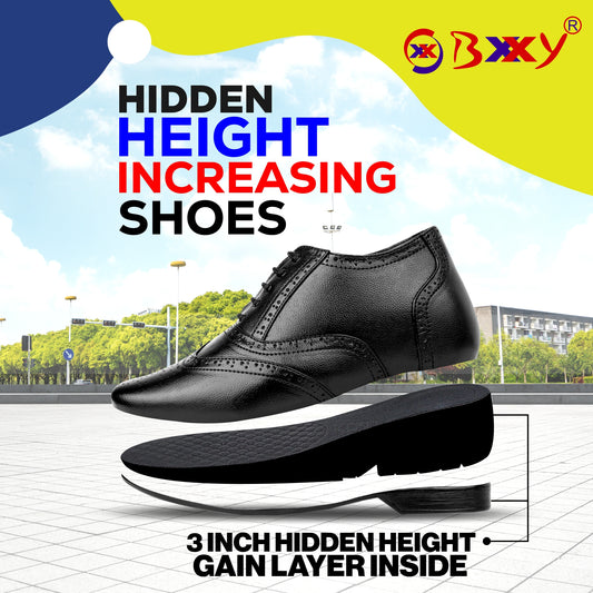 BXXY 3 Inch Height Increasing Formal Lace-up Brogue Oxford Shoes For Men