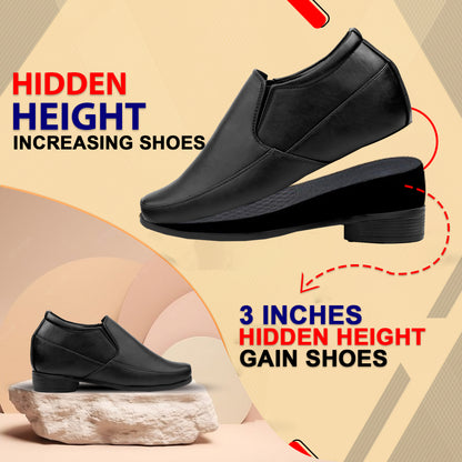 BXXY 3 Inch Hidden Height Increasing Dress Slip on Formal Faux Leather Shoes for Men